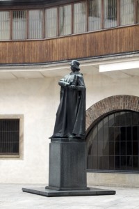 statue of Jan Hus inside Karolinum university